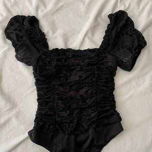 Majorelle Black Body Suit with Puff Sleeves - Small